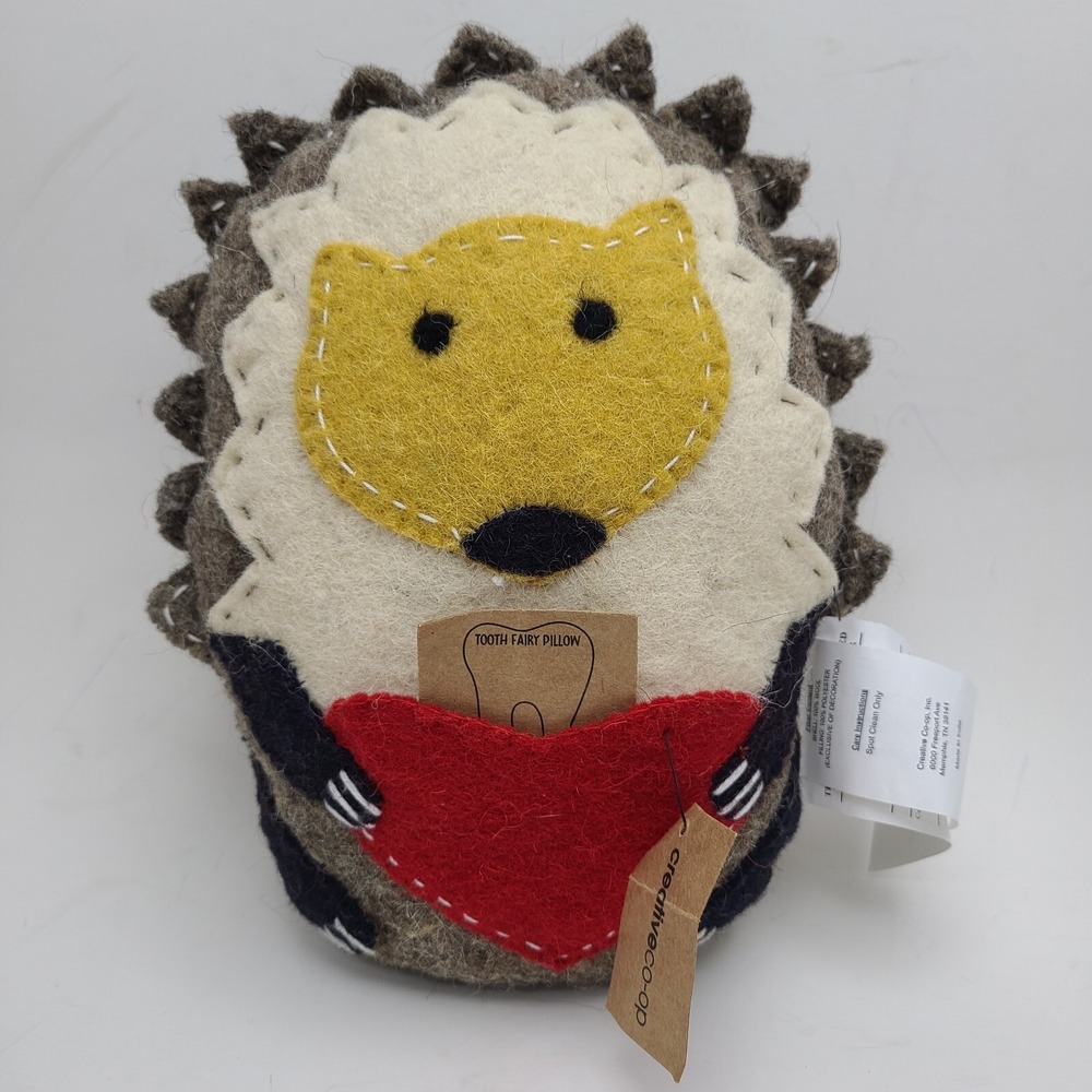 Creative Co-op Tooth‎ Fairy Doll Wool Hedgehog Pillow. Made In India NWT